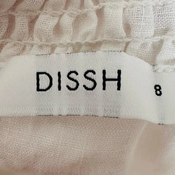 DISSH Linen Blouse Top White High Neck Long Sleeve Boho - Picture 11 of 12